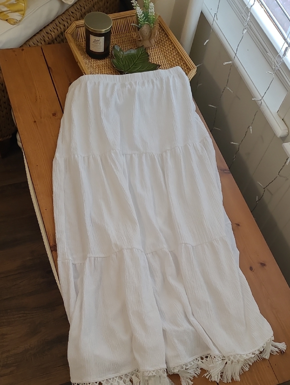White Crinkle Crepe Fully Lined Maxi Skirt